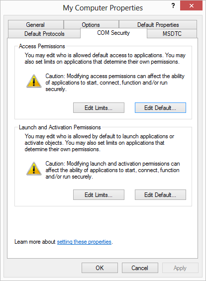 System-wide COM security dialog