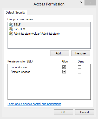 System-wide COM access permissions dialog